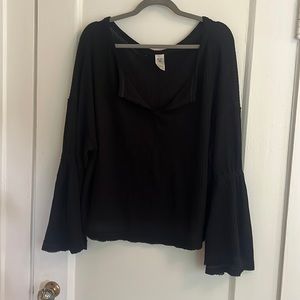 Bell sleeve waffle knit top